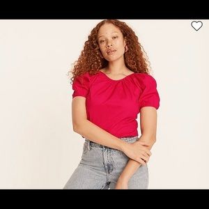 NWT-J.Crew V-back puff-sleeve stretch cotton poplin top in Wild Hibiscus